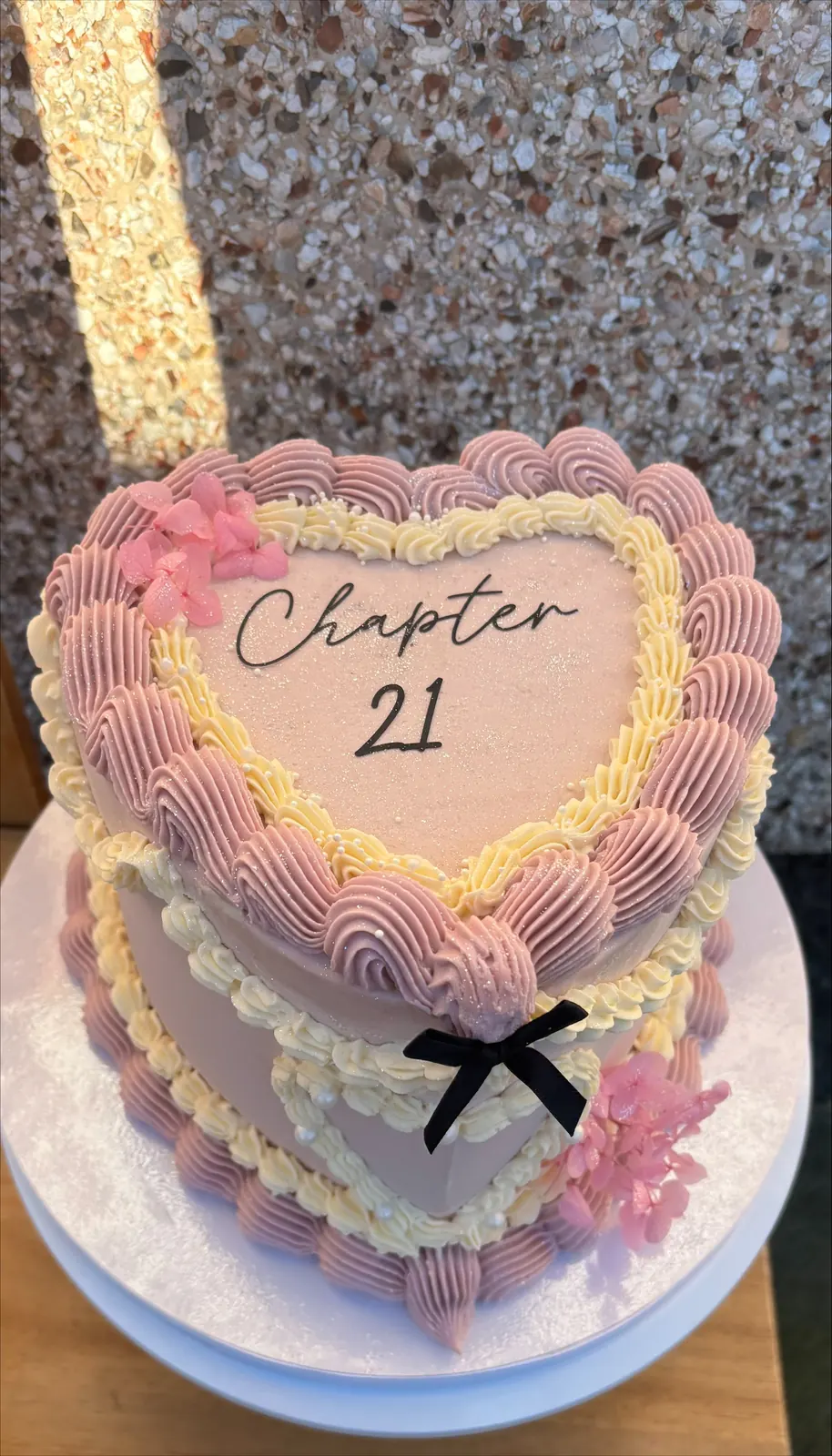 Heart-shaped 21st cake
