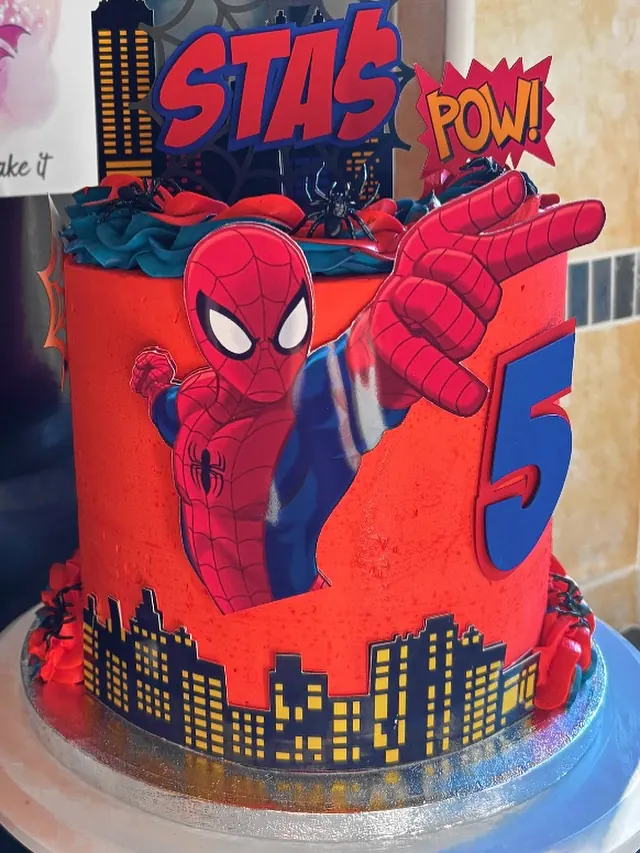 Spiderman city birthday cake